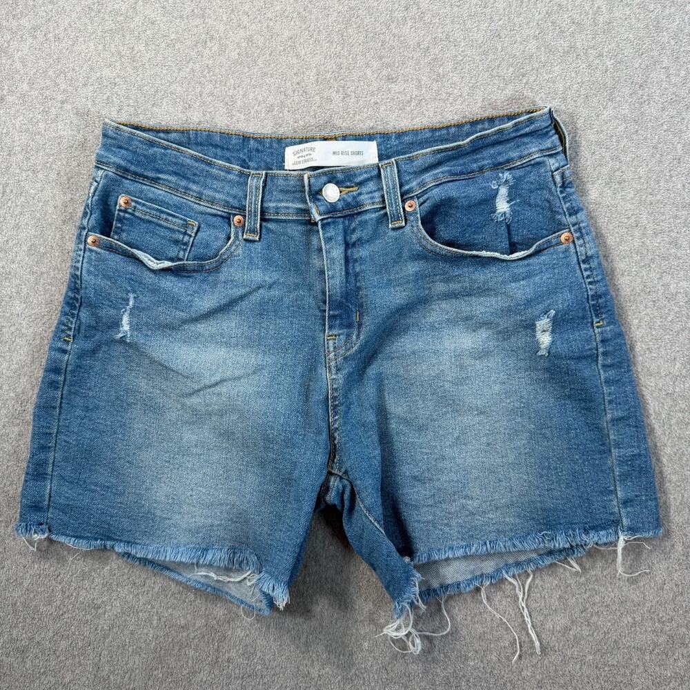 Levi Strauss Signature Mid Rise Shorts Women's 10 / W30 Cut Off Distressed 5" In